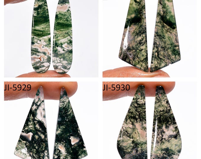 Natural Moss Agate Fancy Shape Front Drilled Smooth Cabochon Matching Pairs, Semi-Precious Gemstones For Jewelry Making