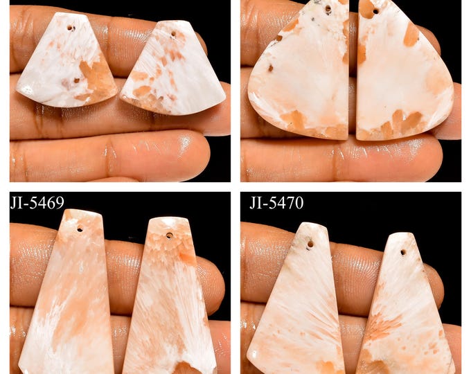 Natural Scolecite Fancy Shape Front Drilled Smooth Cabochon Matching Pairs, Semi-Precious Gemstones For Jewelry Making