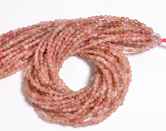 Strawberry Quartz Faceted Center Drilled Coin Shape 3.75mm, Semi-Precious Gemstones For Jewelry Making