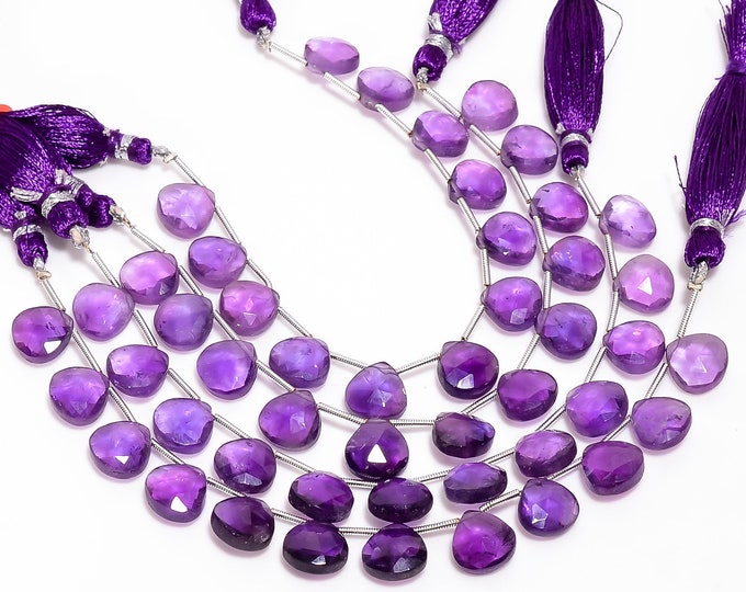 Amethyst Faceted Side Drilled Heart Shape Briolette 10.50mm, Semi-Precious Gemstones For Jewelry Making