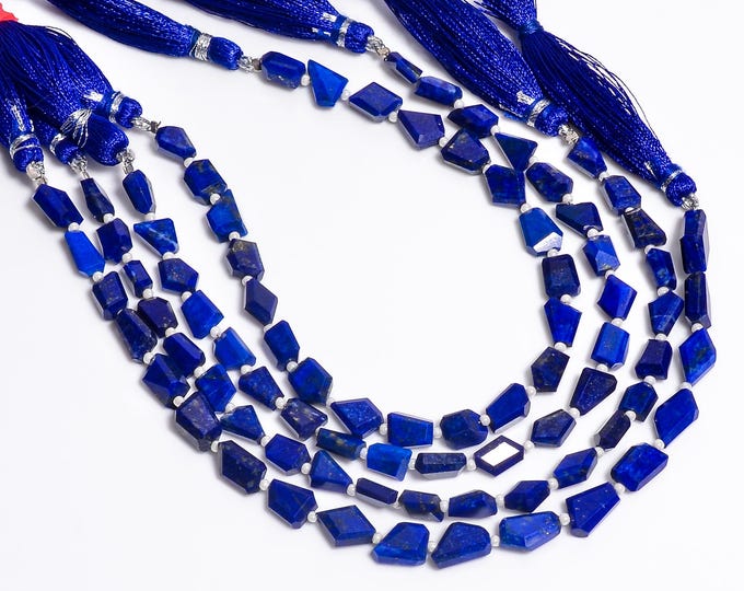 Lapis Lazuli Faceted Center Drilled Nugget Free Form Shape 6mm x 8mm, Semi-Precious Gemstones For Jewelry Making