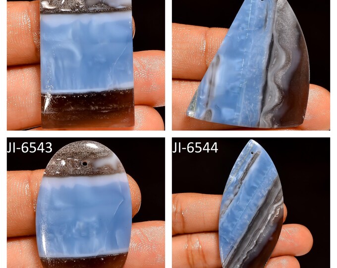 Natural Owyhee Blue Opal Fancy Shape Front Drilled Smooth Cabochon Single Pieces, Semi-Precious Gemstones For Jewelry Making