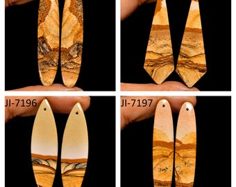 Natural Picture Jasper Fancy Shape Front Drilled Smooth Cabochon Matching Pairs, Semi-Precious Gemstones For Jewelry Making