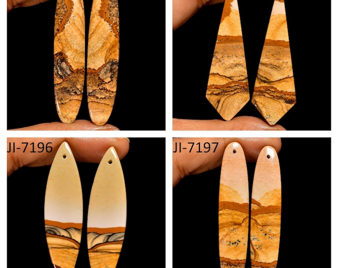 Natural Picture Jasper Fancy Shape Front Drilled Smooth Cabochon Matching Pairs, Semi-Precious Gemstones For Jewelry Making