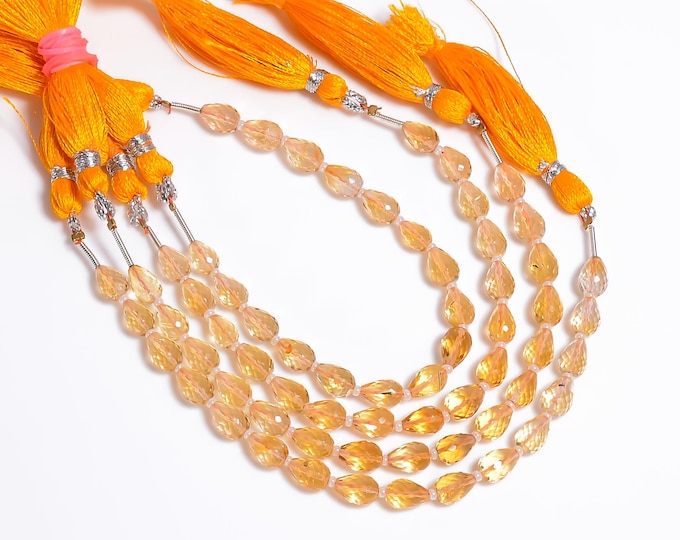 Citrine Faceted Center Drilled Teardrop Shape 6mm x 8mm, Semi-Precious Gemstones For Jewelry Making