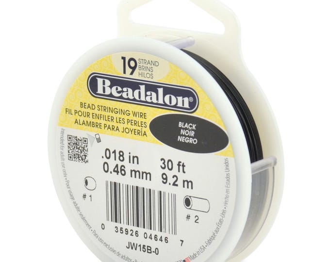 Beadalon Black Color .018 Inch Diameter, 19 Strands Beading Wire, 30 Foot Spool For Jewelry Making
