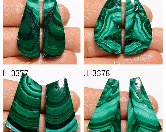 Natural Malachite Fancy Shape Front Drilled Smooth Cabochon Matching Pairs, Semi-Precious Gemstones For Jewelry Making
