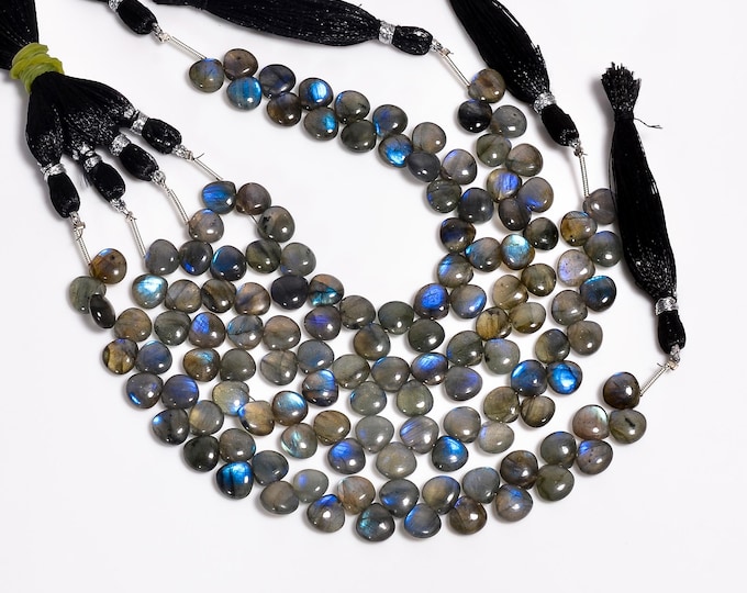 Labradorite Non-Faceted Smooth Side Drilled Heart Shape Briolette 8mm, Semi-Precious Gemstones For Jewelry Making