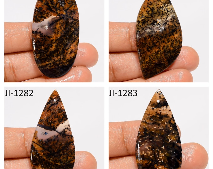 Natural Honey Dendrite Agate Fancy Shape Front Drilled Smooth Cabochon Single Pieces, Semi-Precious Gemstones For Jewelry Making