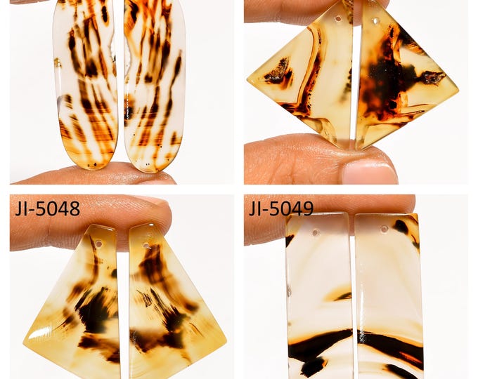 Natural Montana Agate Fancy Shape Front Drilled Smooth Cabochon Matching Pairs, Semi-Precious Gemstones For Jewelry Making