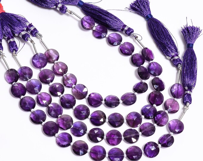 Amethyst Faceted Center Drilled Coin Shape 10.25mm, Semi-Precious Gemstones For Jewelry Making