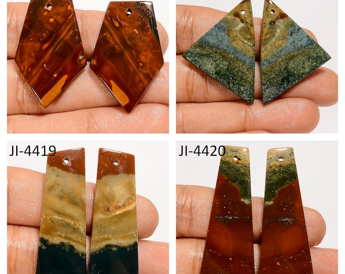 Natural Bloodstone Fancy Shape Front Drilled Smooth Cabochon Matching Pairs, Semi-Precious Gemstones For Jewelry Making