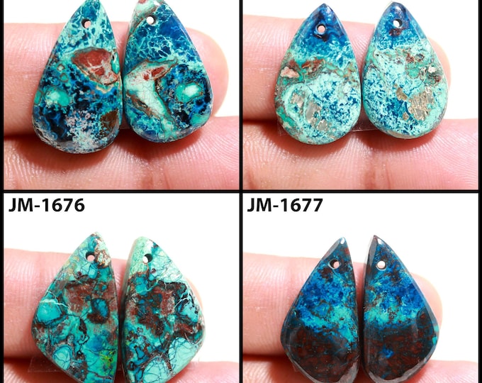 Natural Azurite Fancy Shape Front Drilled Smooth Cabochon Matching Pairs, Semi-Precious Gemstones For Jewelry Making