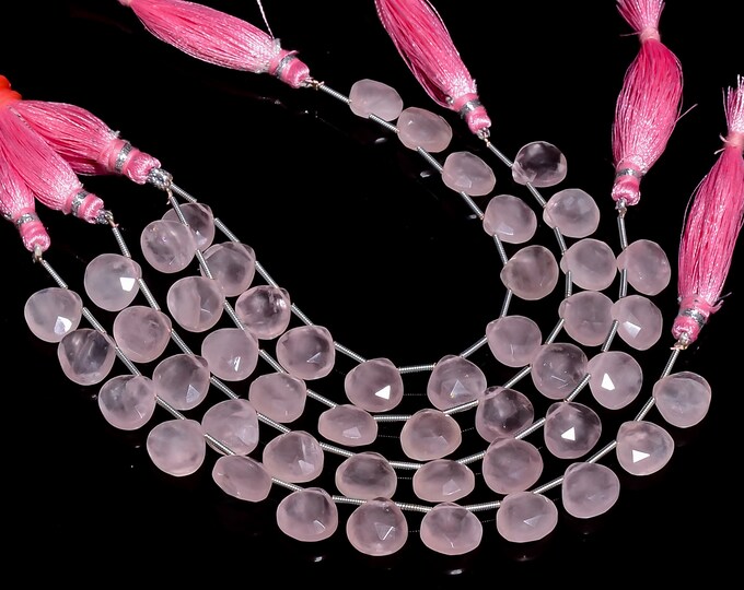 Rose Quartz Faceted Side Drilled Heart Shape Briolette 10mm, Semi-Precious Gemstones For Jewelry Making
