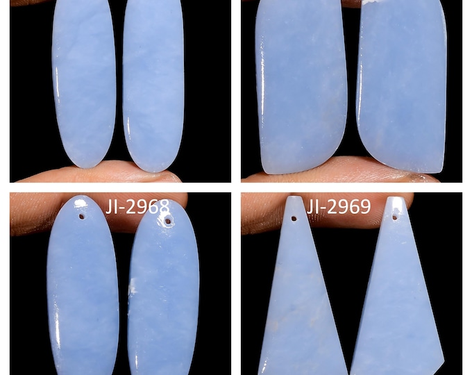 Natural Angelite Fancy Shape Front Drilled Smooth Cabochon Matching Pairs, Semi-Precious Gemstones For Jewelry Making