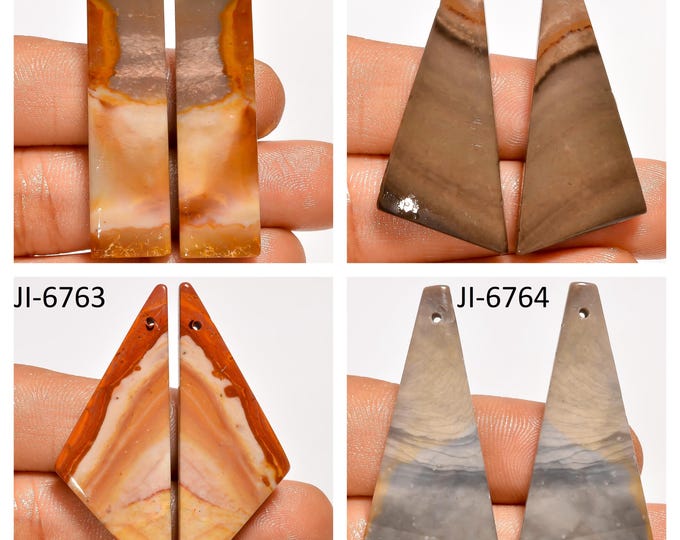 Natural Polychrome Jasper Fancy Shape Front Drilled Smooth Cabochon Matching Pairs, Semi-Precious Gemstones For Jewelry Making