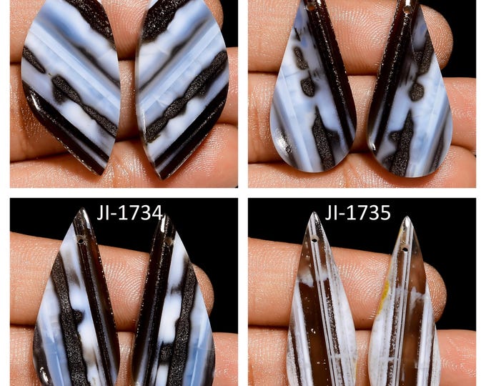 Natural Owyhee Blue Opal Fancy Shape Front Drilled Smooth Cabochon Matching Pairs, Semi-Precious Gemstones For Jewelry Making