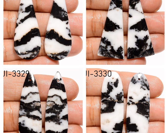 Natural Zebra Jasper Fancy Shape Front Drilled Smooth Cabochon Matching Pairs, Semi-Precious Gemstones For Jewelry Making