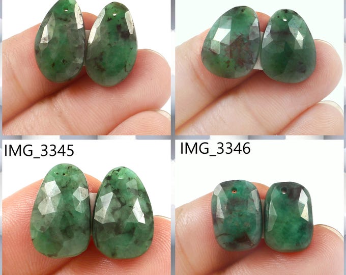 Natural Emerald Fancy Shape Front Drilled Faceted Rose Cut Matching Pairs, Precious Gemstones For Jewelry Making