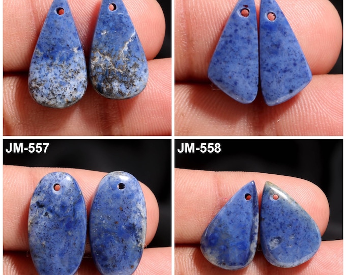 Natural Dumortierite Fancy Shape Front Drilled Smooth Cabochon Matching Pairs, Semi-Precious Gemstones For Jewelry Making