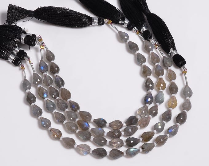 Natural Labradorite Faceted Center Drilled Teardrop Shape 6mm x 8mm, Semi-Precious Gemstones For Jewelry Making
