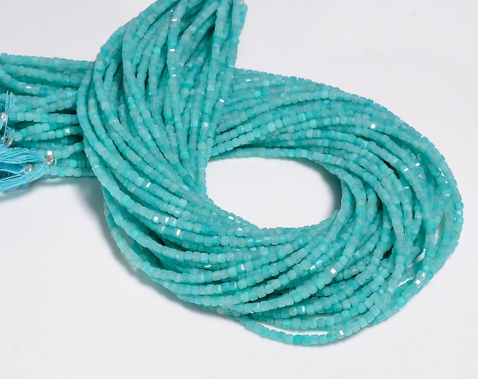 Natural Amazonite Faceted Center Drilled Cube Shape 2.40mm, Semi-Precious Gemstones For Jewelry Making