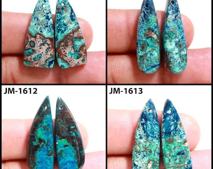 Natural Azurite Fancy Shape Front Drilled Smooth Cabochon Matching Pairs, Semi-Precious Gemstones For Jewelry Making