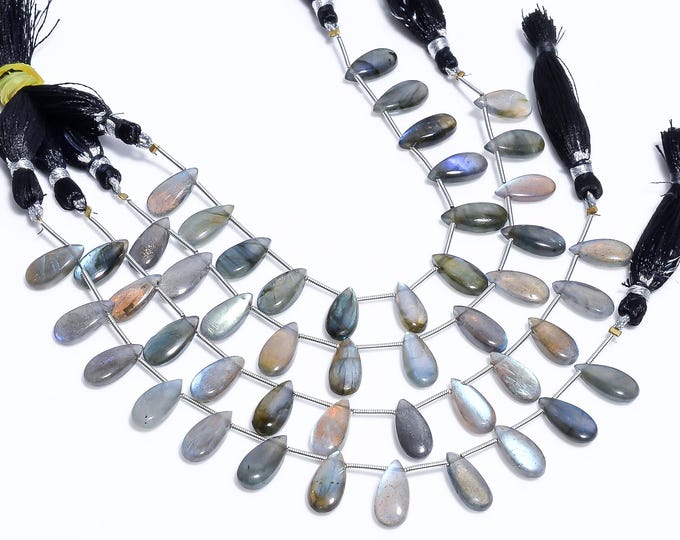 Natural Labradorite Non-Faceted Smooth Side Drilled Pear Shape Briolette 7mm x 15mm, Semi-Precious Gemstones For Jewelry Making