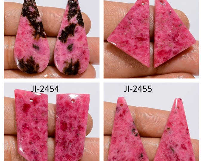 Natural Rhodonite Fancy Shape Front Drilled Smooth Cabochon Matching Pairs, Semi-Precious Gemstones For Jewelry Making