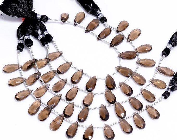 Smoky Quartz Faceted Side Drilled Pear Shape Briolette 7mm x 14mm, Semi-Precious Gemstones For Jewelry Making