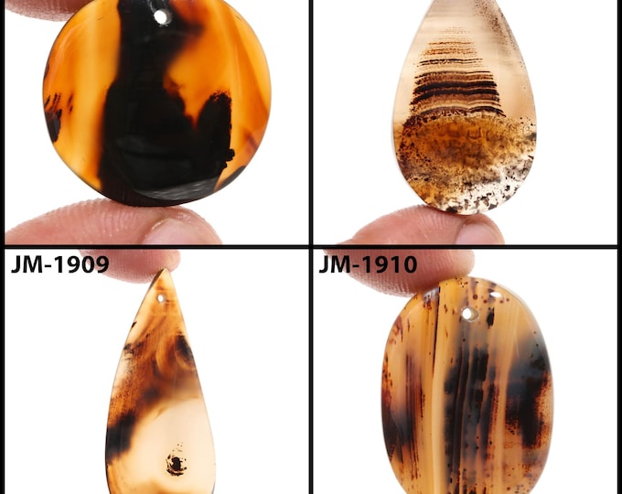 Natural Montana Agate Fancy Shape Front Drilled Smooth Cabochon Single Pieces, Semi-Precious Gemstones For Jewelry Making
