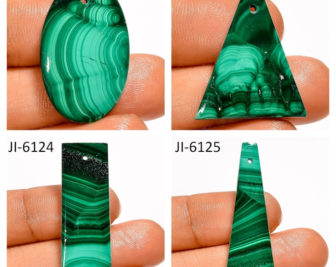Natural Malachite Fancy Shape Front Drilled Smooth Cabochon Single Pieces, Semi-Precious Gemstones For Jewelry Making