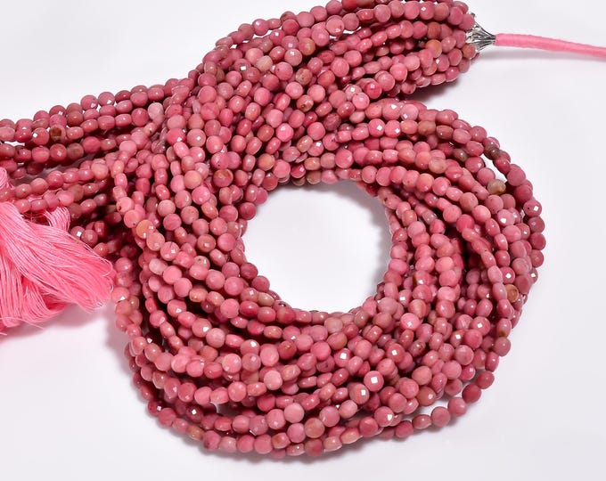 Rhodonite Faceted Center Drilled Coin Shape 4mm, Semi-Precious Gemstones For Jewelry Making