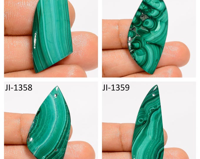 Natural Malachite Fancy Shape Front Drilled Smooth Cabochon Single Pieces, Semi-Precious Gemstones For Jewelry Making
