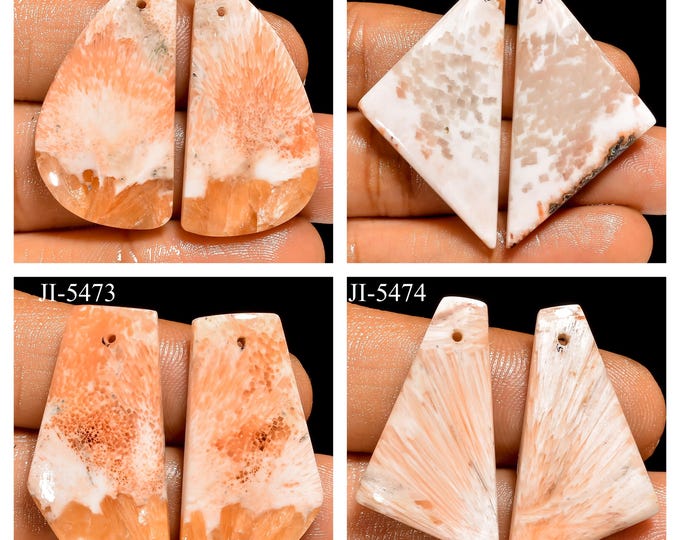 Natural Scolecite Fancy Shape Front Drilled Smooth Cabochon Matching Pairs, Semi-Precious Gemstones For Jewelry Making