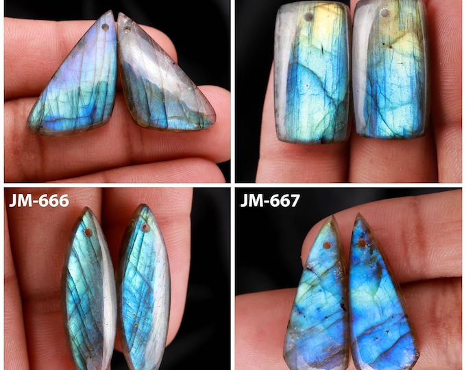 Natural Labradorite Fancy Shape Front Drilled Smooth Cabochon Matching Pairs, Semi-Precious Gemstones For Jewelry Making