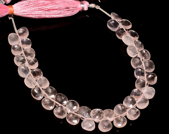 Rose Quartz Faceted Side Drilled Heart Shape Briolette 6.50mm, Semi-Precious Gemstones For Jewelry Making