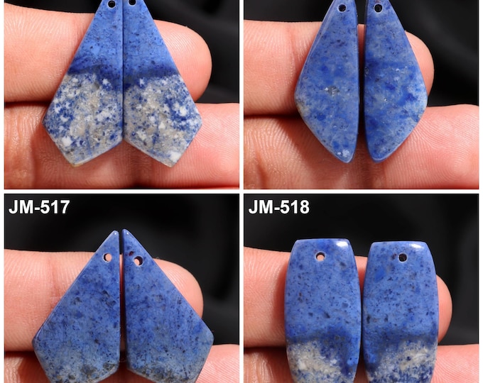 Natural Dumortierite Fancy Shape Front Drilled Smooth Cabochon Matching Pairs, Semi-Precious Gemstones For Jewelry Making