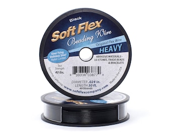Soft Flex Black Color Heavy .024 Inch Diameter Size, 49 Strands Beading Wire, 30 Foot Spool For Jewelry Making
