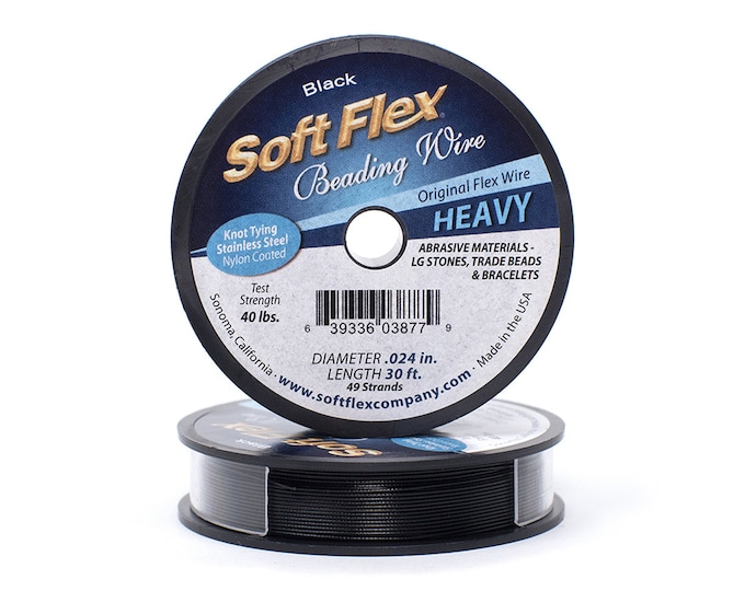 Soft Flex Black Heavy Size Beading Wire, 30 Foot Spool For Jewelry Making