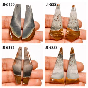 Natural Polychrome Jasper Fancy Shape Front Drilled Smooth Cabochon Matching Pairs, Semi-Precious Gemstones For Jewelry Making