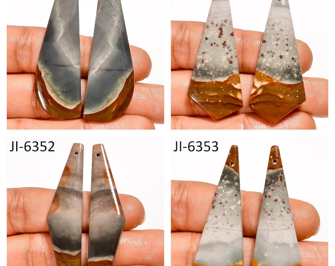 Natural Polychrome Jasper Fancy Shape Front Drilled Smooth Cabochon Matching Pairs, Semi-Precious Gemstones For Jewelry Making