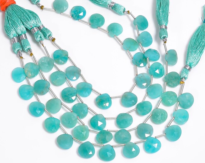 Amazonite Faceted Side Drilled Heart Shape Briolette 10mm, Semi-Precious Gemstones For Jewelry Making