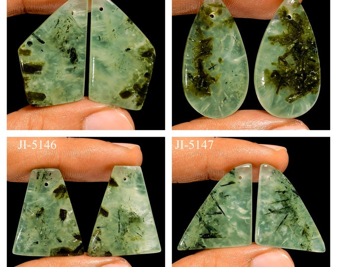 Natural Prehnite Fancy Shape Front Drilled Smooth Cabochon Matching Pairs, Semi-Precious Gemstones For Jewelry Making