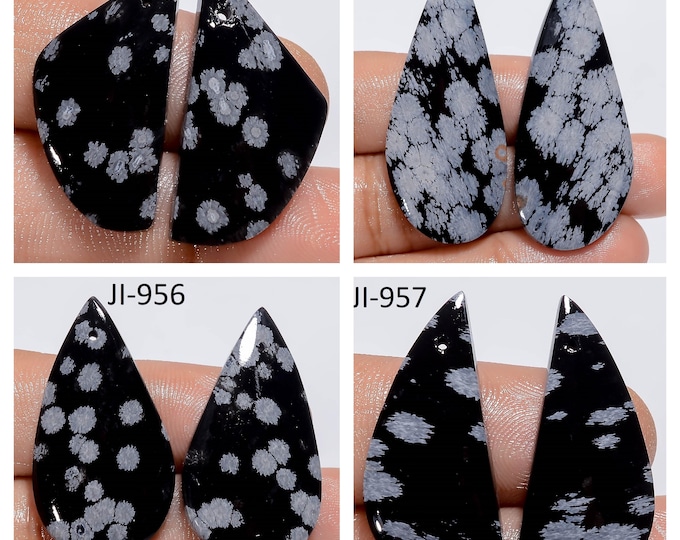 Natural Snowflake Obsidian Fancy Shape Front Drilled Smooth Cabochon Matching Pairs, Semi-Precious Gemstones For Jewelry Making