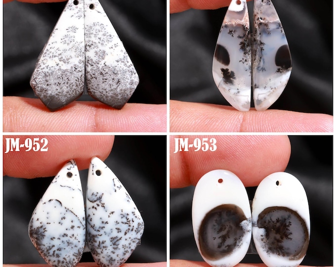 Natural Dendrite Agate Fancy Shape Front Drilled Smooth Cabochon Matching Pairs, Semi-Precious Gemstones For Jewelry Making