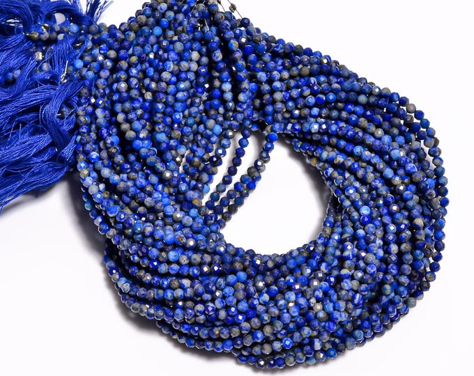 Natural Lapis Lazuli Faceted Center Drilled Round Shape 3.40mm, Semi-Precious Gemstones For Jewelry Making
