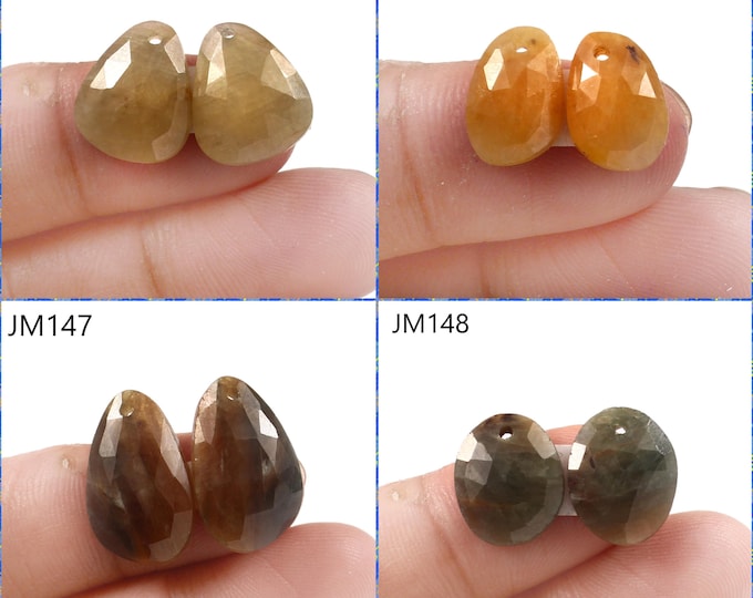 Natural Sapphire Fancy Shape Front Drilled Faceted Rose Cut Matching Pairs, Precious Gemstones For Jewelry Making
