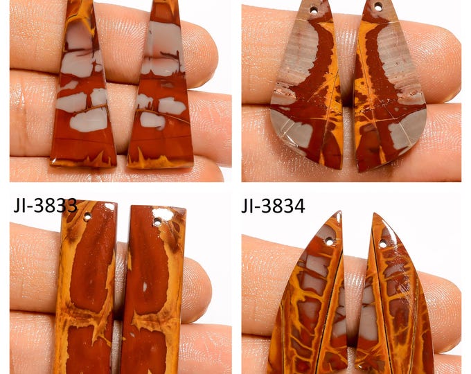Natural Noreena Jasper Fancy Shape Front Drilled Smooth Cabochon Matching Pairs, Semi-Precious Gemstones For Jewelry Making