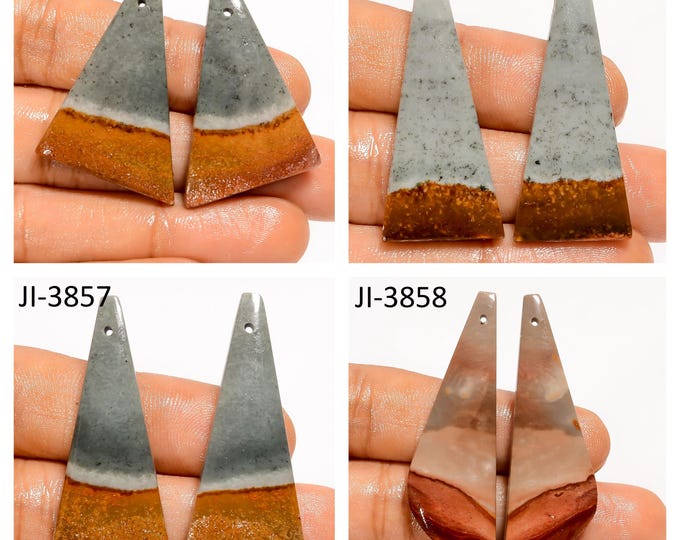 Natural Polychrome Jasper Fancy Shape Front Drilled Smooth Cabochon Matching Pairs, Semi-Precious Gemstones For Jewelry Making